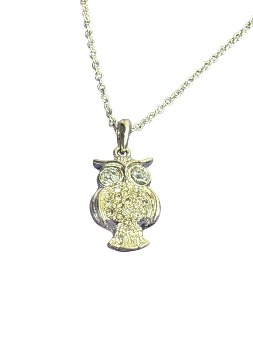 Silvertone Clear Rhinestone Pave Owl Pendant Necklace Pendant